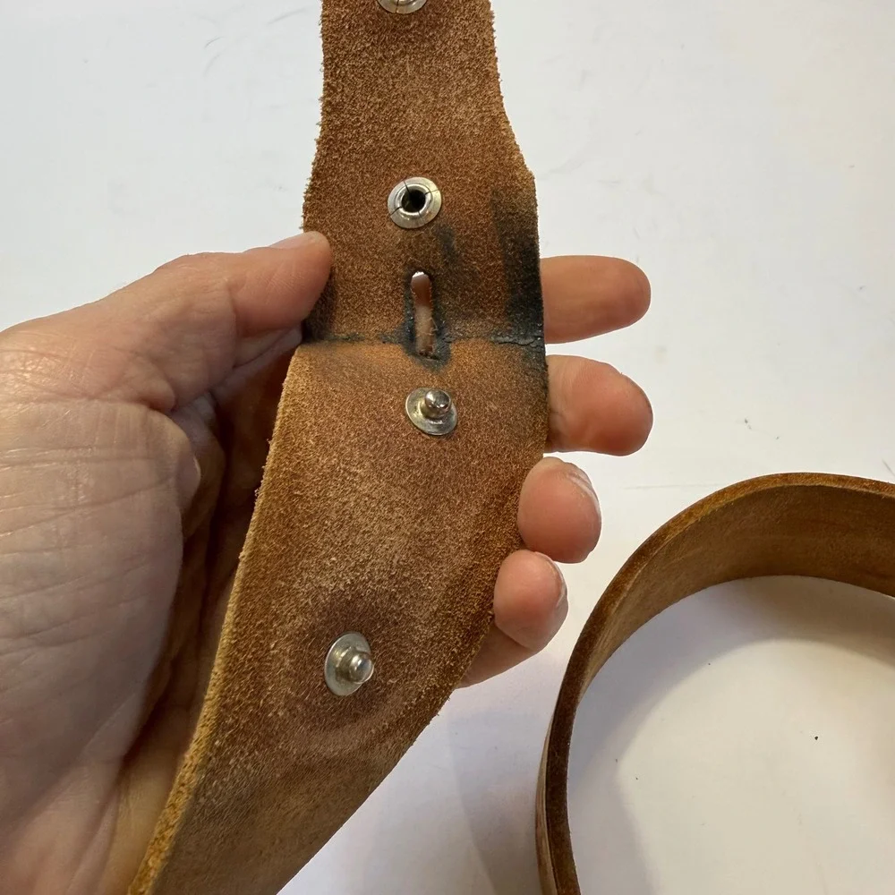 Vintage Tooled Leather Belt Strap Brown Floral Palm Tree Snap On 1.75 Inch Sz